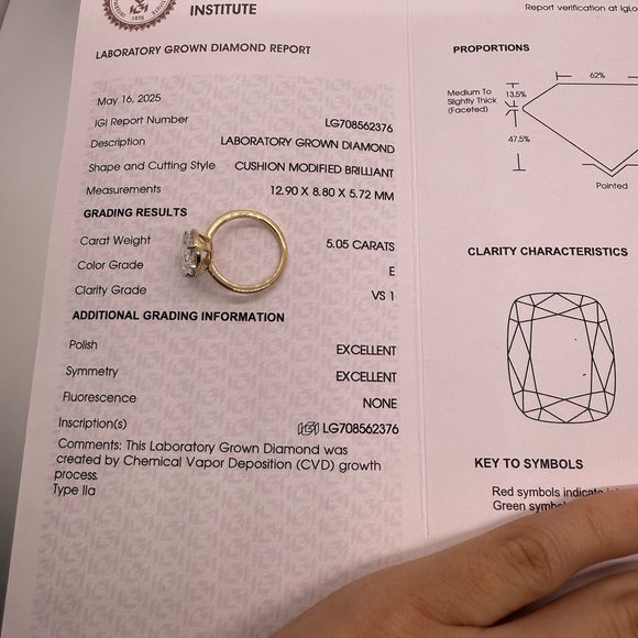 5.05 carat E VS1 cushion two toned vintage style lab diamond engagement ring - Picture 10 of 10